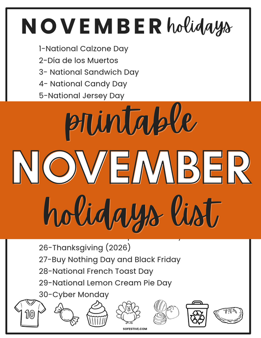 November Holiday List Printable-2026 Holidays