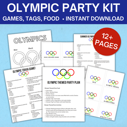 Olympic Theme Party Kit- (Trivia Game, Food Labels, & More)