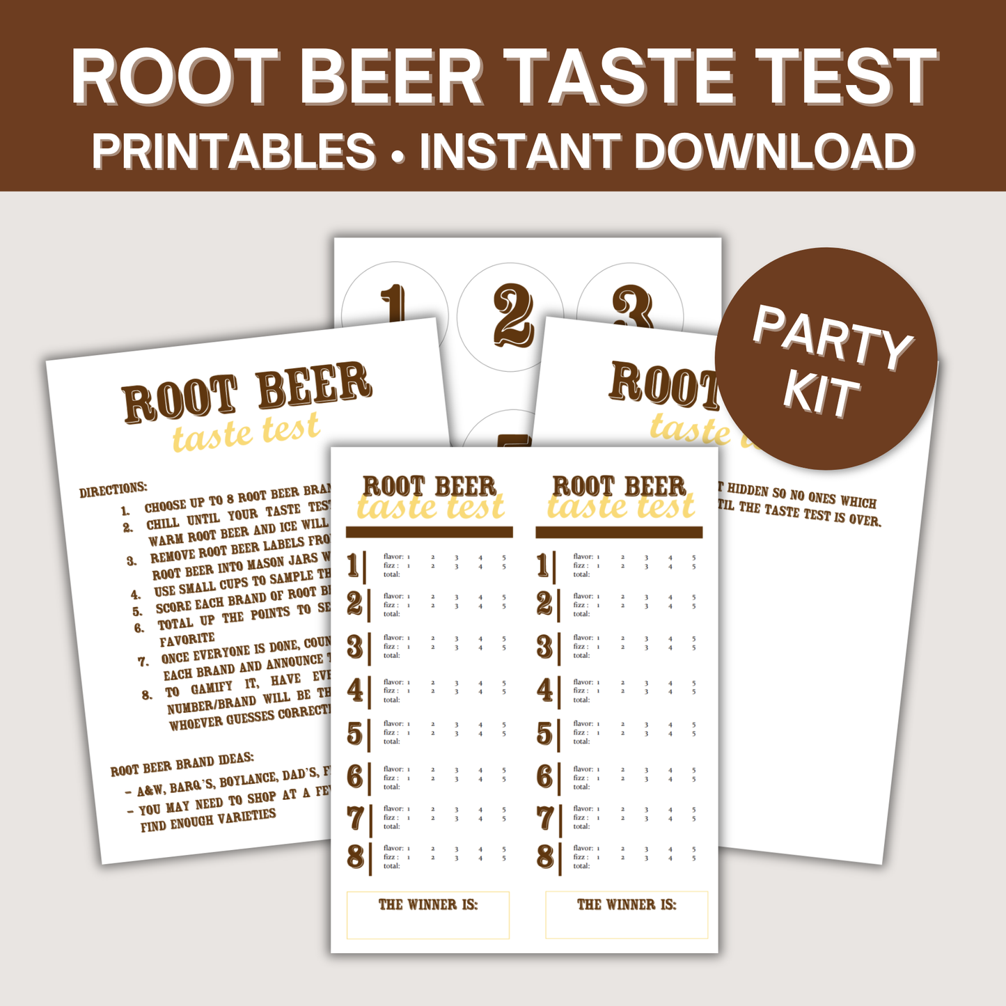 Root Beer Taste Test Printables - Score Sheet & Labels