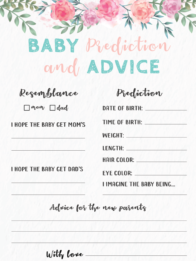 Baby Predictions & Advice- Baby Shower Game