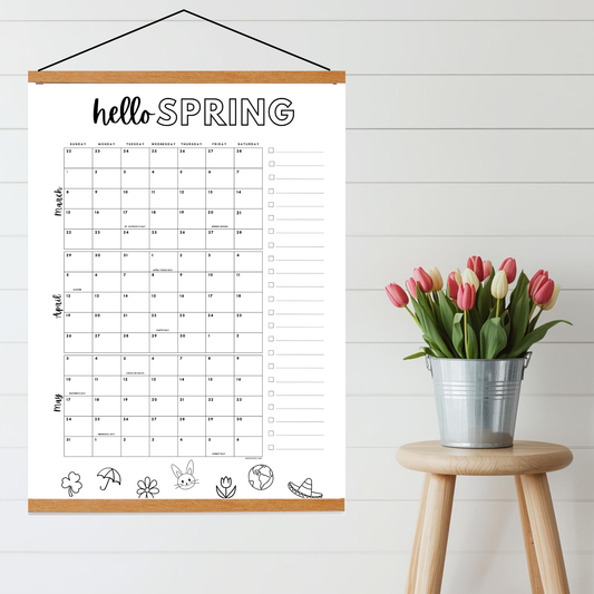 2026 Spring Poster Calendar- March-April - Dated with holidays- DIGITAL DOWNLOAD