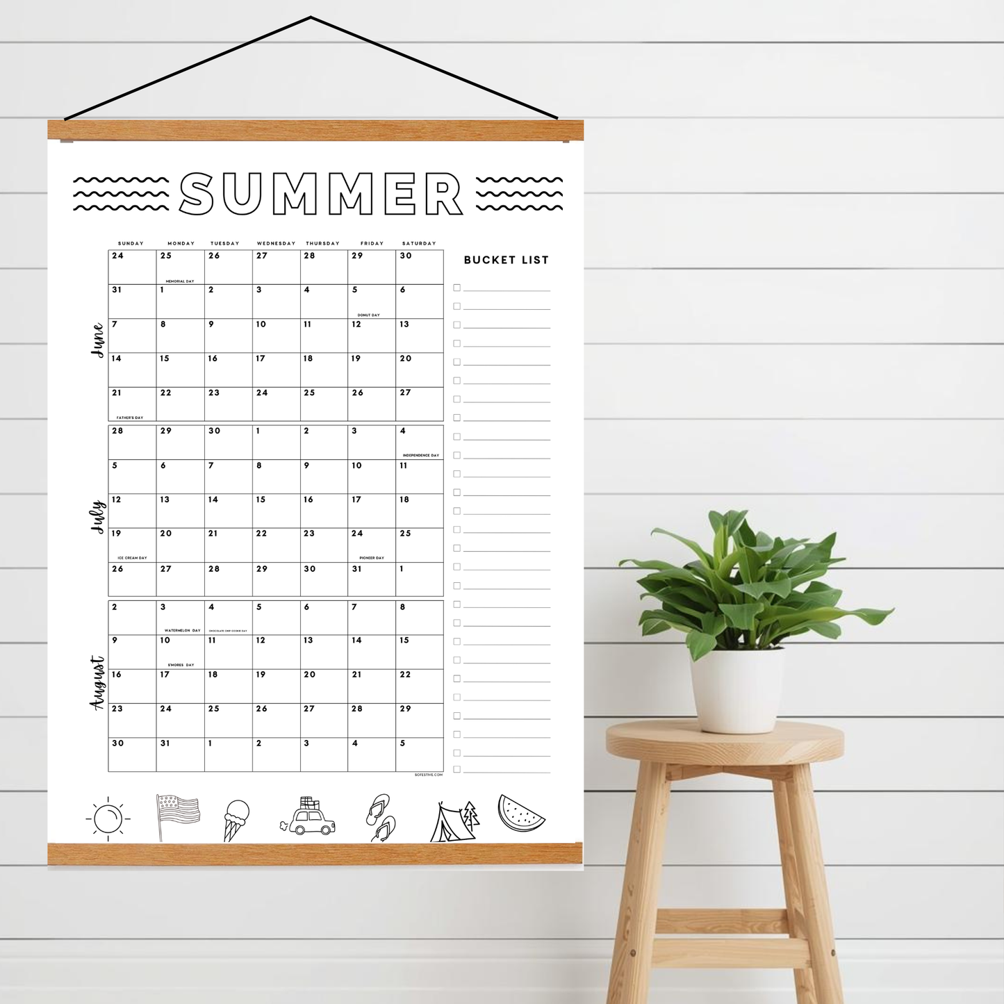 2026 Summer Poster Calendar- Memorial Day through Labor Day - Dated with holidays- DIGITAL DOWNLOAD