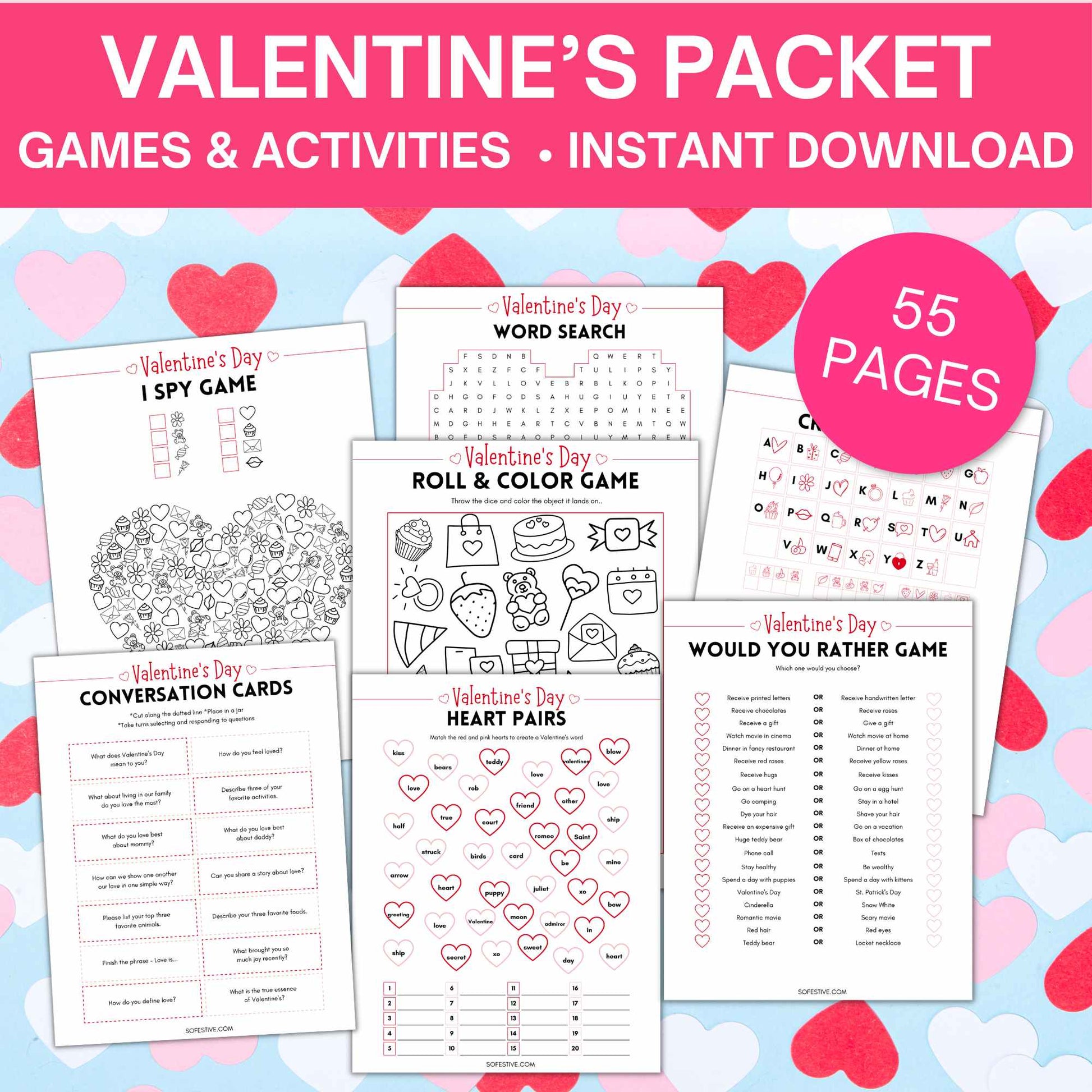 55-page-valentine-s-day-packet-printable-games-activity-sheets-so-festive for Free Printable Valentine S Activity Sheets 55-Page Valentine's Day Packet- Printable Games & Activity Sheets – So Festive! for Free Printable Valentine S Activity Sheets