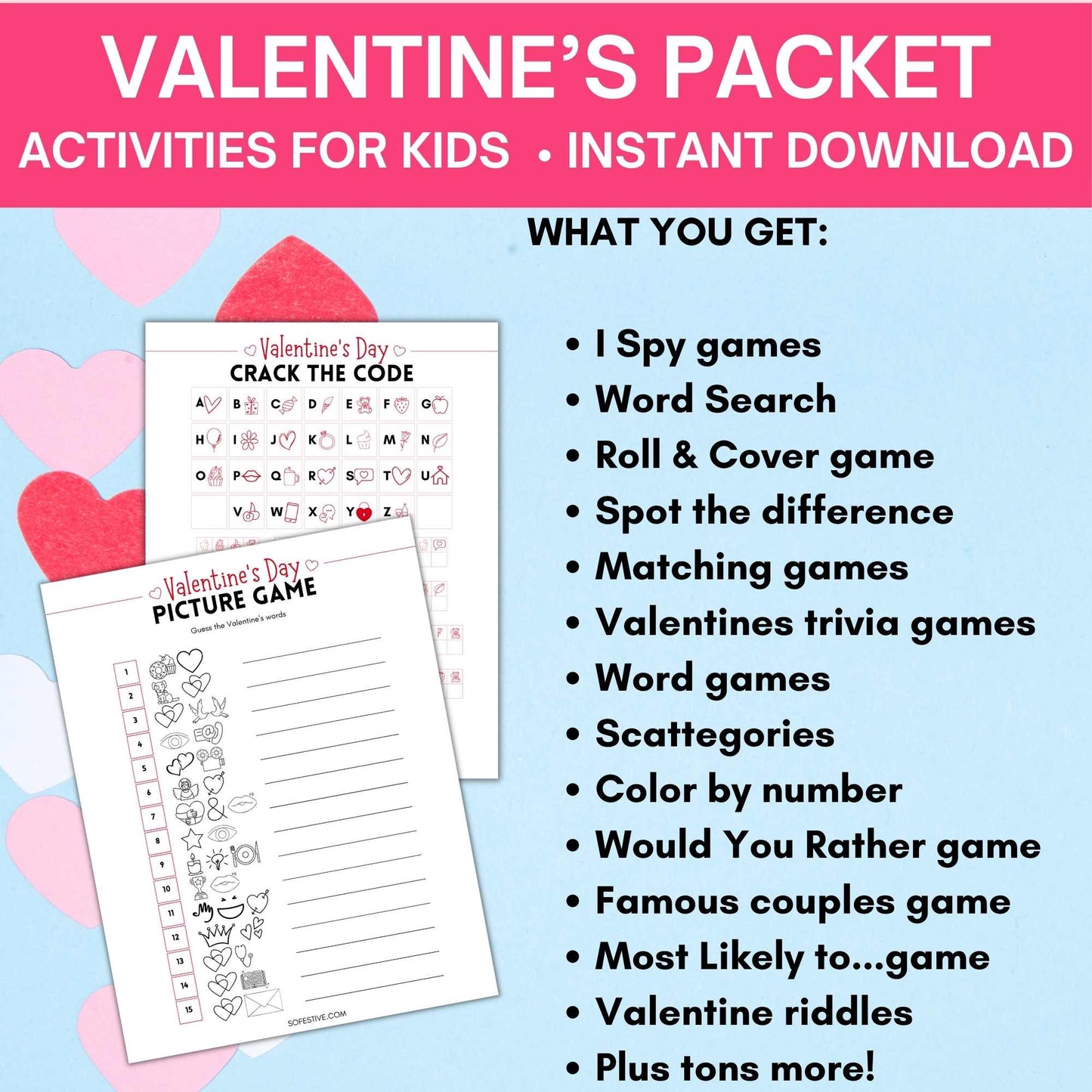 55-Page Valentine's Day Packet- Printable Games & Activity Sheets