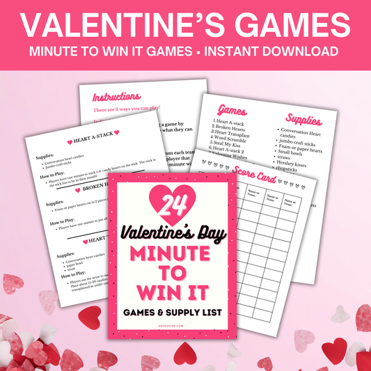 24 Valentine's Day Minute To Win It Games- Print & Play- Instant Download