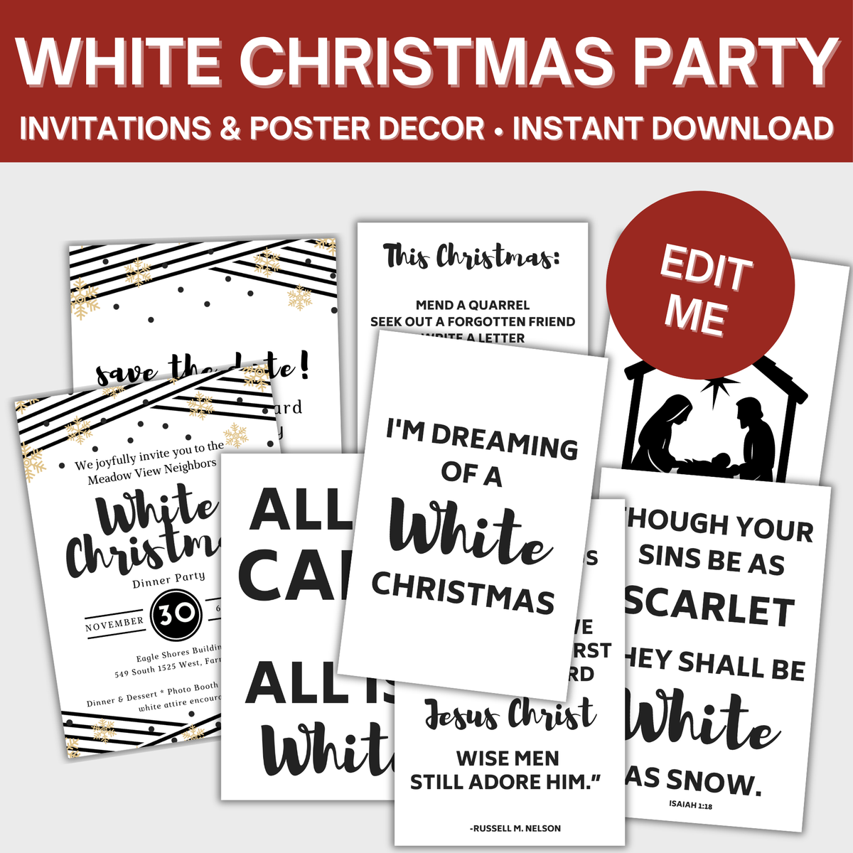 White Christmas Party Invitation Template & Decorations