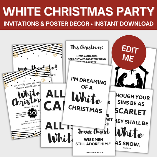 White Christmas Party Invitation Template & Decorations