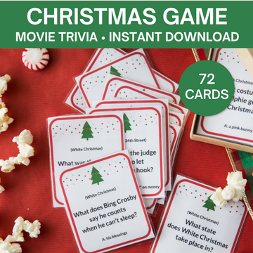Christmas Movie Trivia Game (72 Cards)- Digital Download