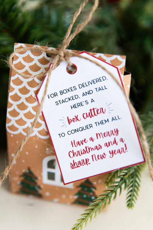 Box Cutter Neighbor Gift Christmas Tags