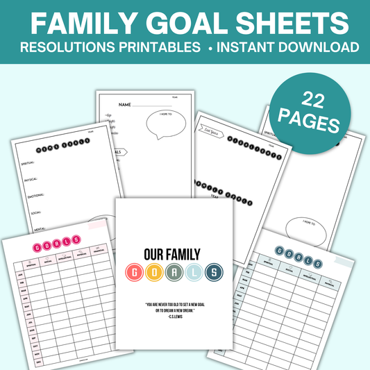 New Year Goal Worksheets For Families (22 Pages)