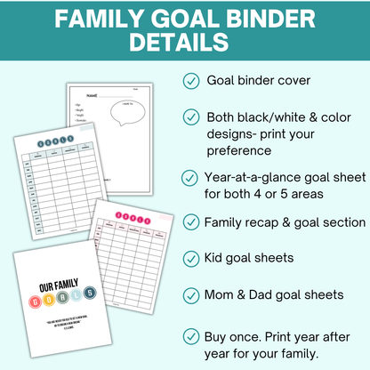 New Year Goal Worksheets For Families (22 Pages)