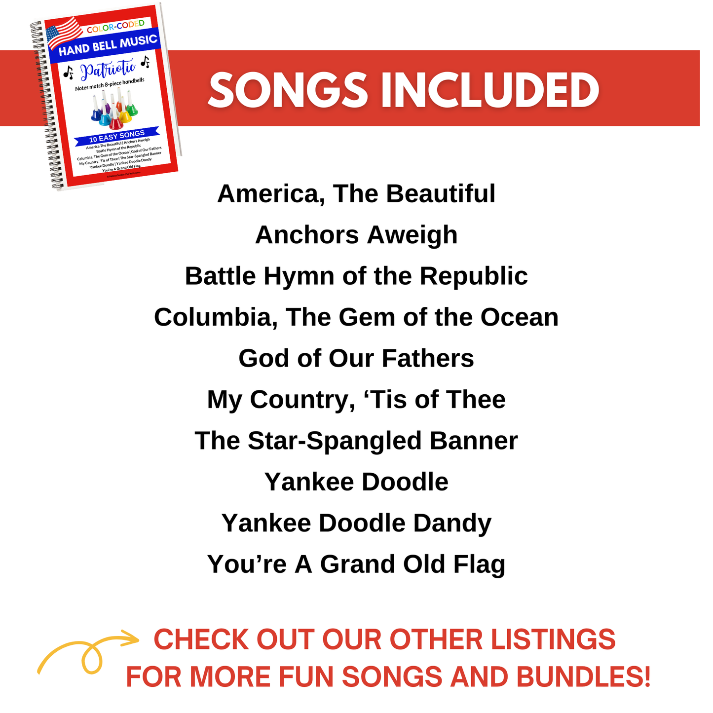 10 Patriotic Hand Bell Songs- Color-Coded HandBell Charts- Instant Digital Download