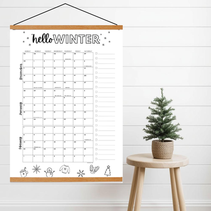 Winter Calendar- December '25- February '26- Dated with holidays- DIGITAL DOWNLOAD