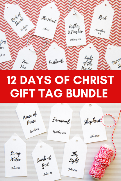 12 Day of Christ Bundle- 45 Name Tags, Gift Ideas, Companion Cards, & Starting Poems
