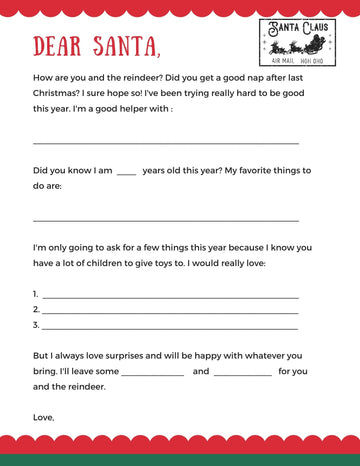 Santa Letter Template- Fill In The Blank