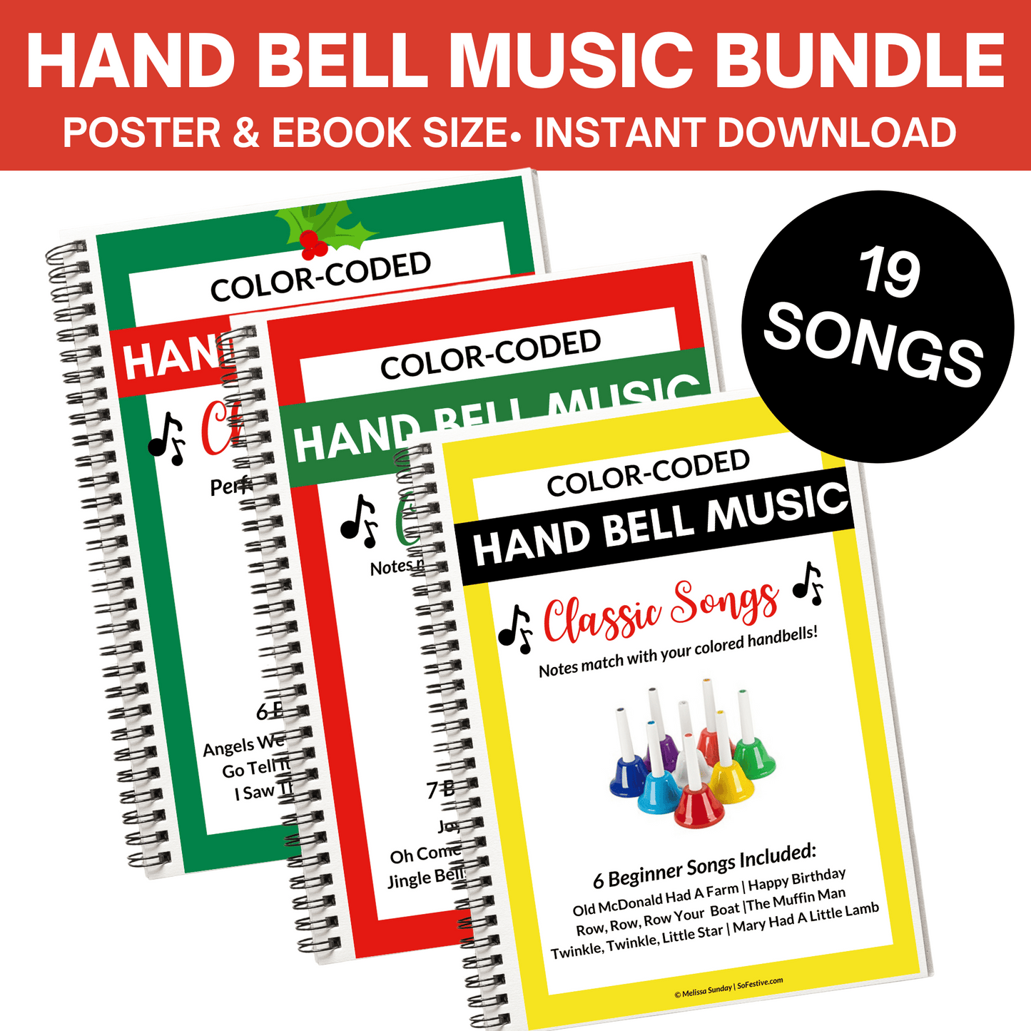 Color Coded Hand Bell Song Bundle 20 Songs Digital Download