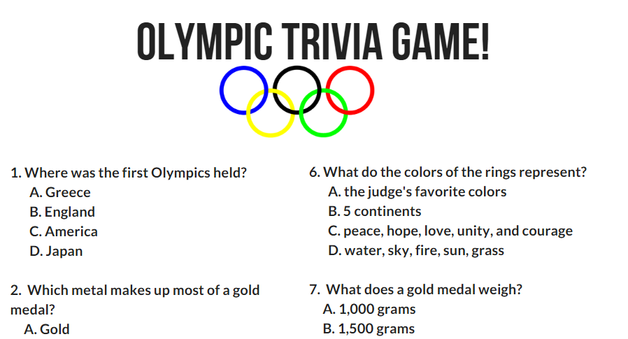 Olympic Theme Party Kit- (Trivia Game, Food Labels, & More)
