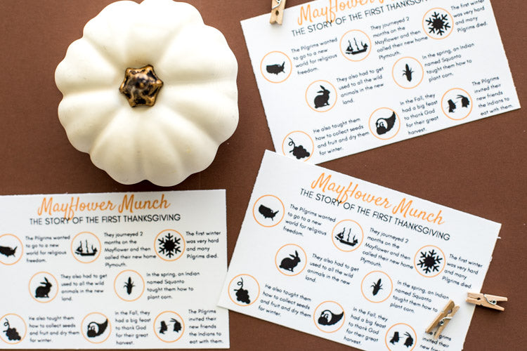 Mayflower Munch First Thanksgiving Story Tags- Digital Download